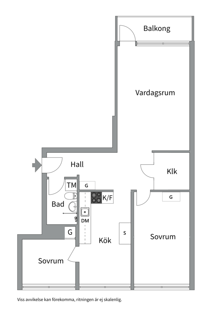 Planlösning från Norra skjutbanegatan 23B, Såld i Haga, Västerås
