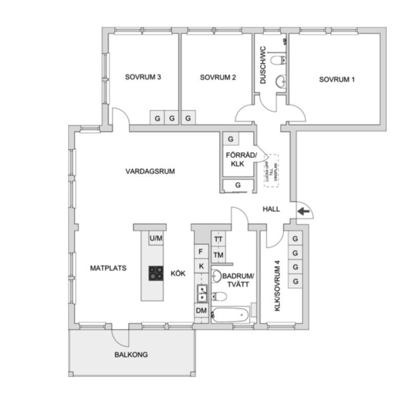 Planlösning från Dahlgrens väg 1B, Såld i Ektorp, Nacka