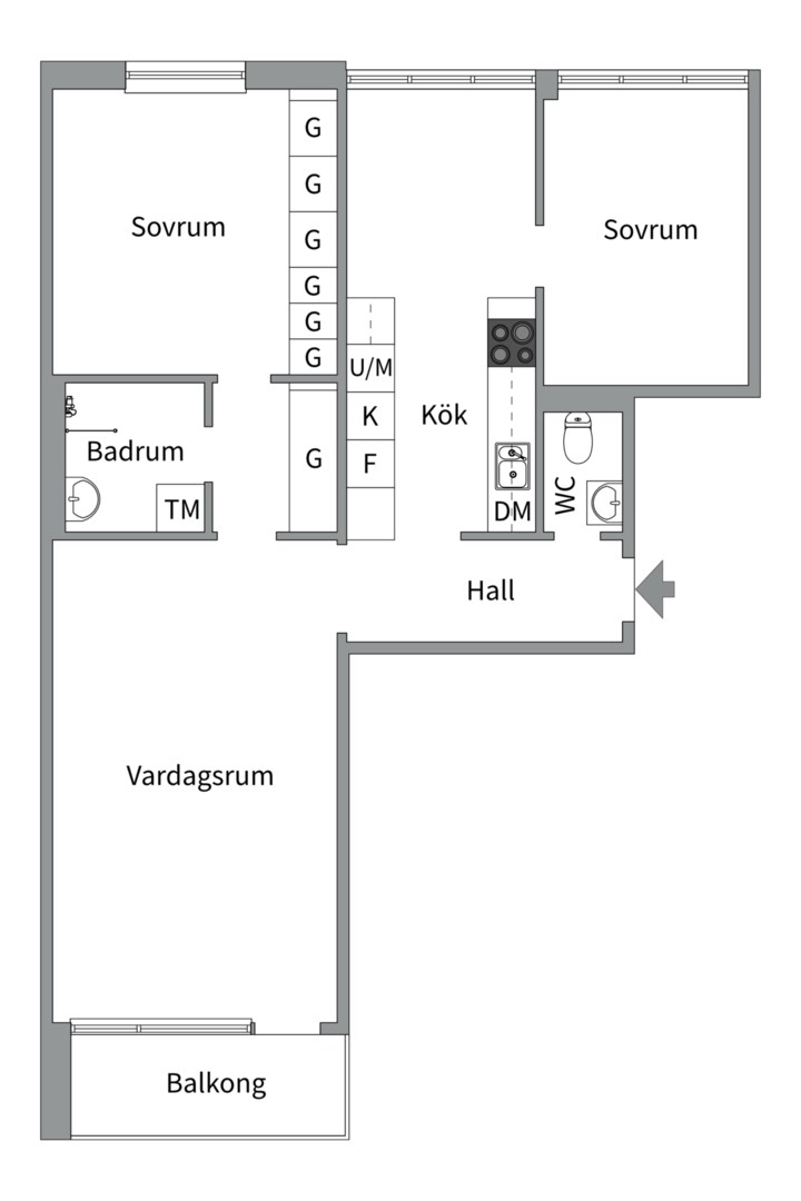 Planlösning från Bangatan 23B, Såld i Nordanby, Västerås