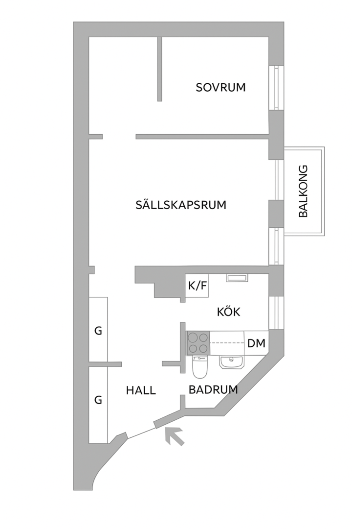 Planlösning från Roslagsgatan 36B, Kommande i Vasastan - Sibirien, Stockholm