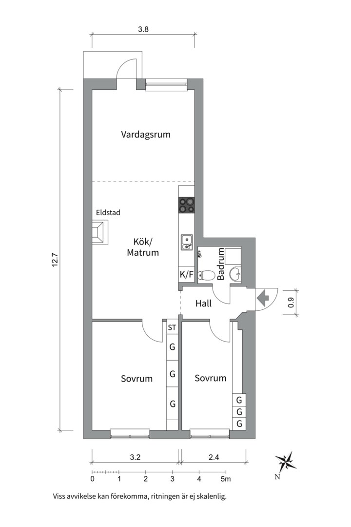 Planlösning från Luthagsesplanaden 3 B, Såld i Främre Luthagen, Uppsala