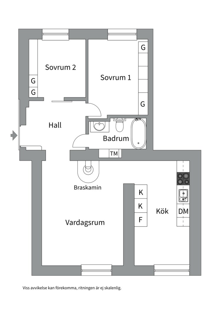 Planlösning från Lustigkullavägen 2, Kommande i Gröndal, Stockholm