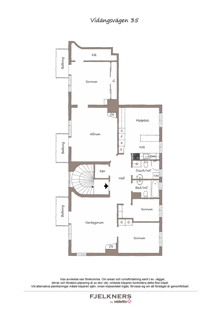 Planlösning från Vidängsvägen 35, Till salu i Bromma - Traneberg, Stockholm