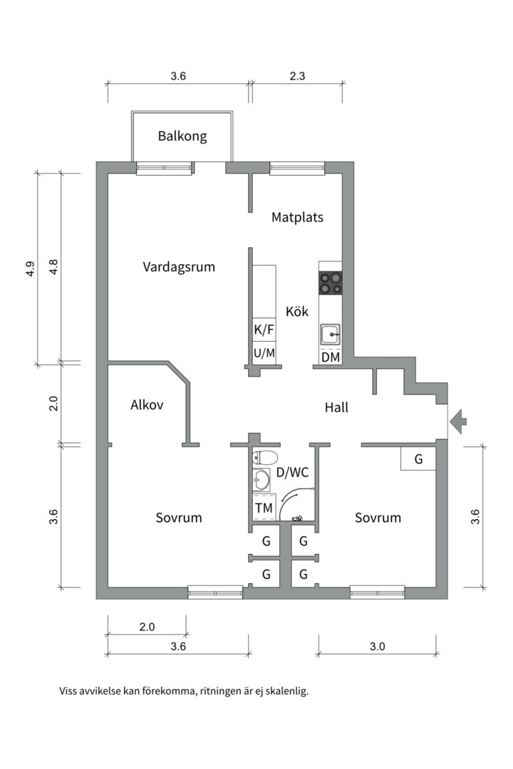 Planlösning från Hällbygatan 32A, Till salu i Luthagen, Uppsala