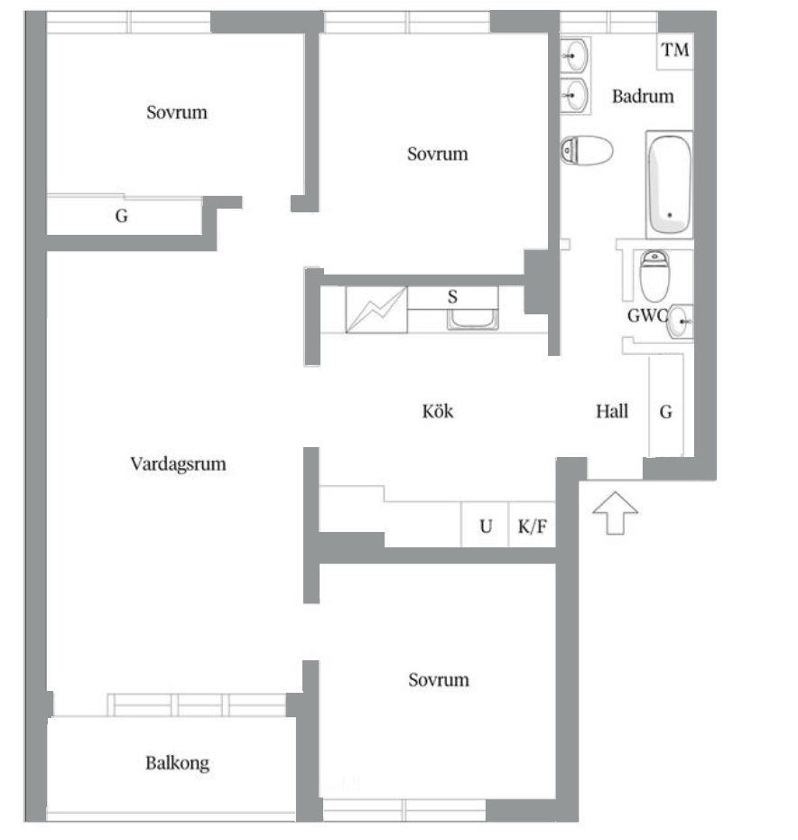 Planlösning från Henriksdalsringen 93, Till salu i Henriksdalsberget, Nacka