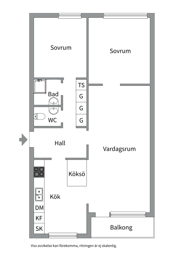 Planlösning från Sysslomansgatan 20B, Såld i Främre Luthagen, Uppsala