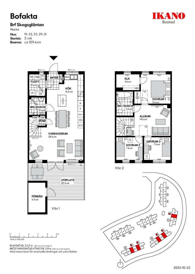 Planlösning från Boplatsringen 75C, Till salu i Älta, Nacka