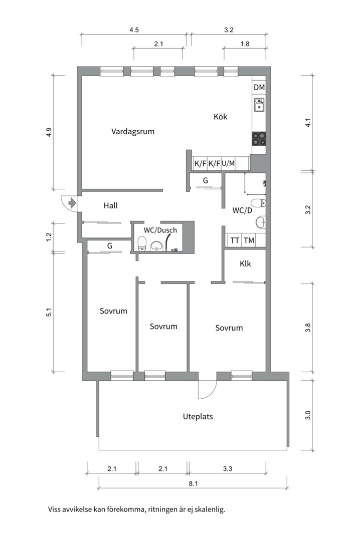 Planlösning från Prefektgatan 6, Kommande i Rosendal, Uppsala