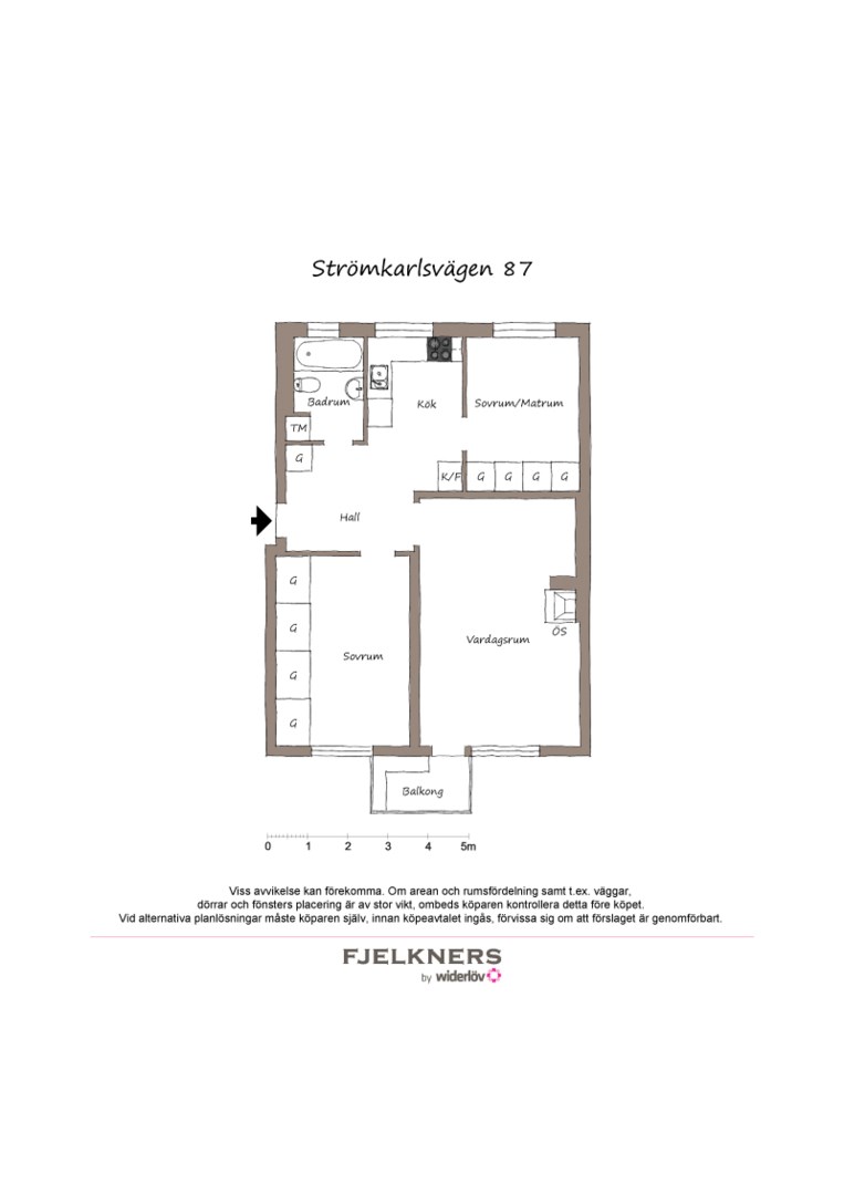 Planlösning från Strömkarlsvägen 87, Till salu i Bromma - Smedslätten, Stockholm