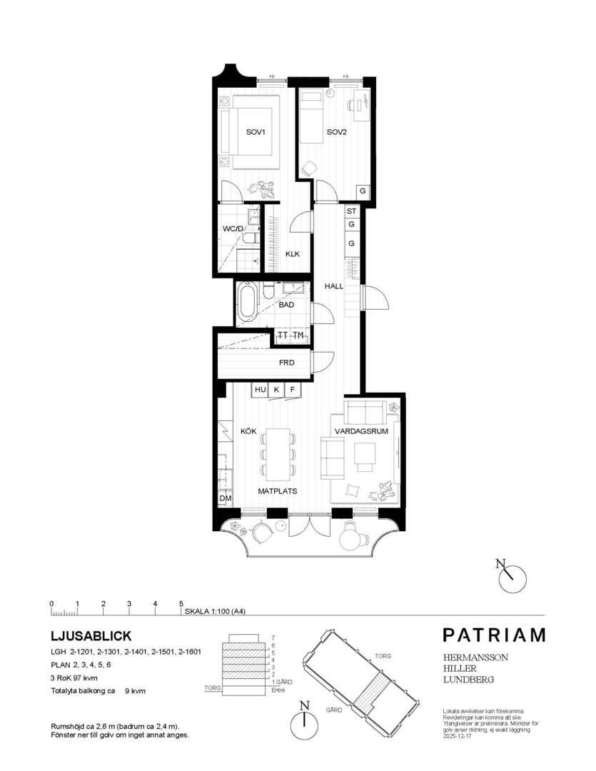 Planlösning från Primusgatan 20, Lgh 2-1201, Såld i Lilla Essingen, Stockholm