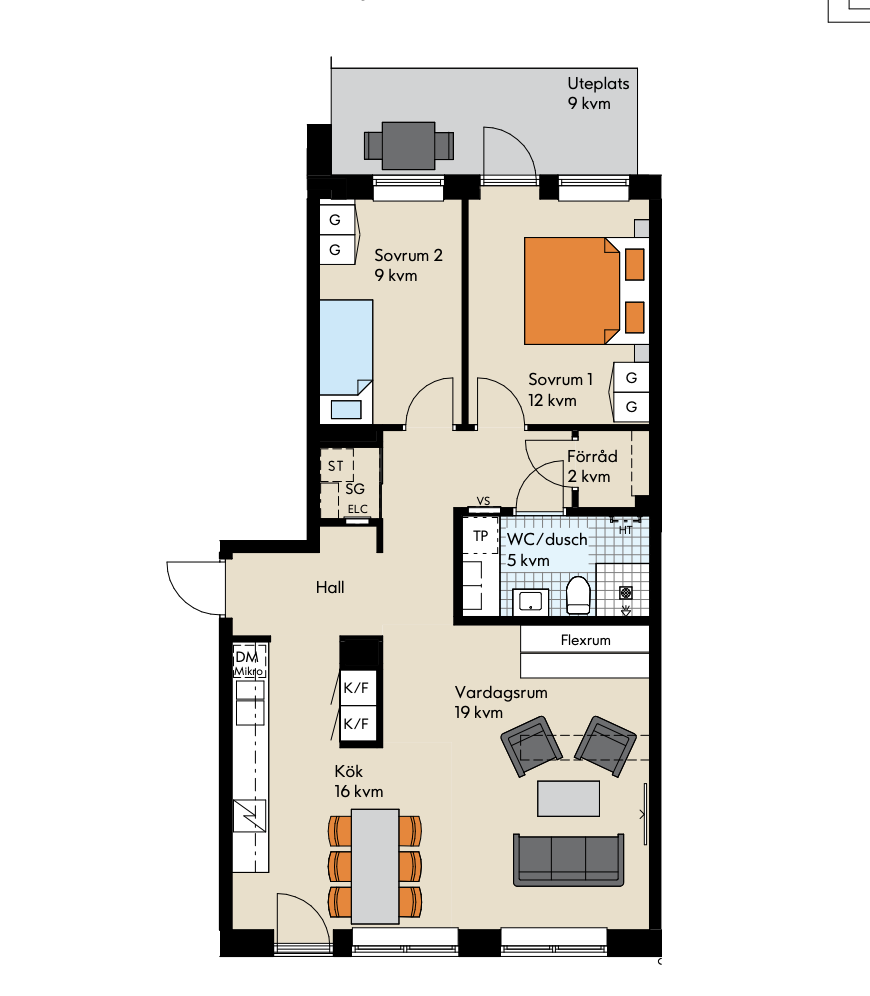 Planlösning från Slalomvägen 12, Till salu i Väsjön, Sollentuna