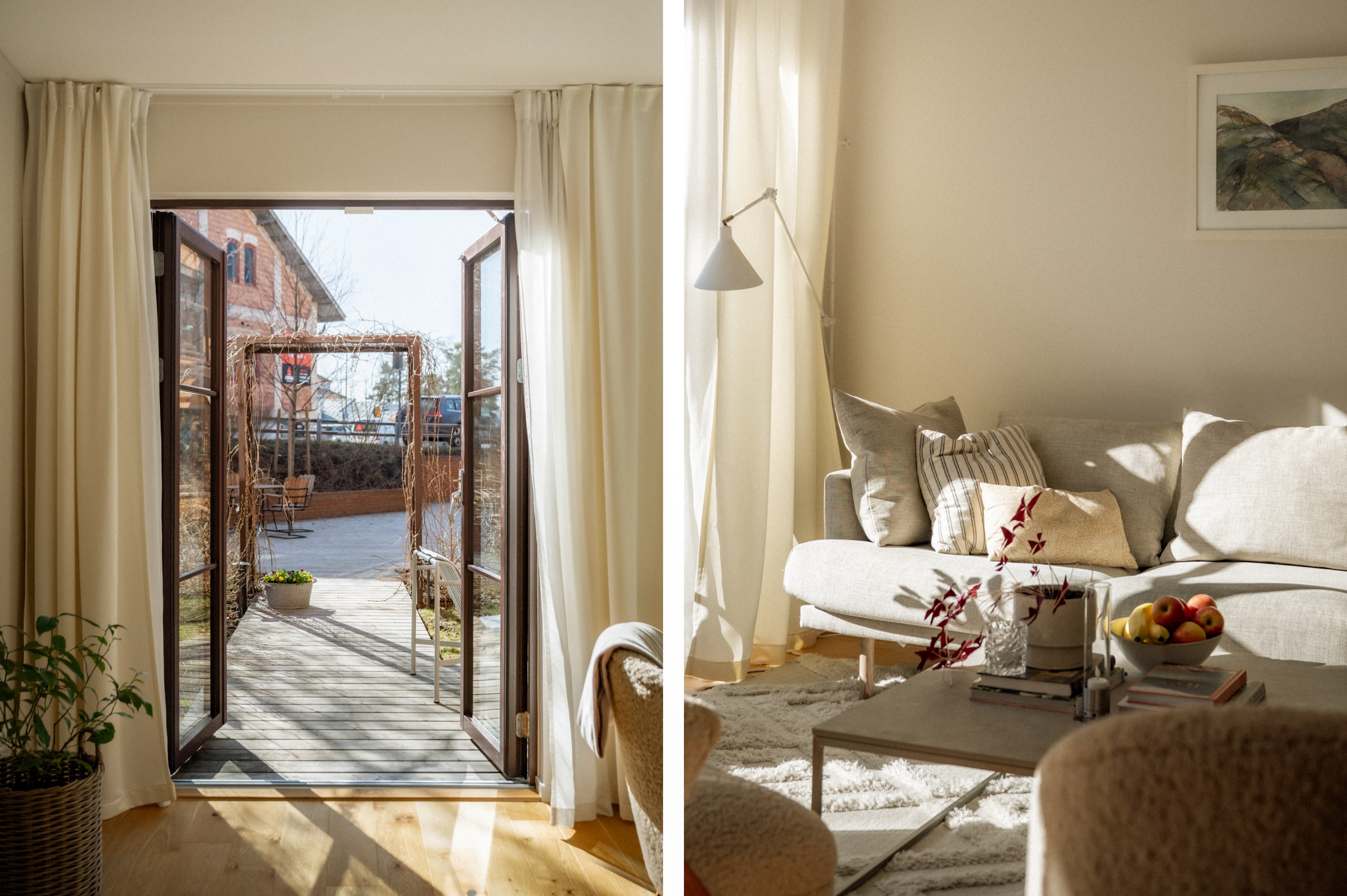 Dubbeldörrar öppnar upp mot altan och trädgård