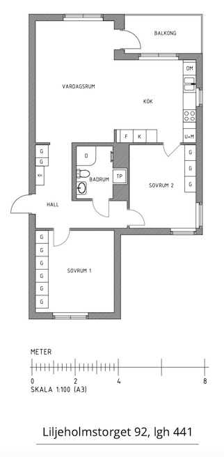 Planlösning från Liljeholmstorget 92, 2 tr, Såld i Liljeholmen - Liljeholmskajen, Stockholm