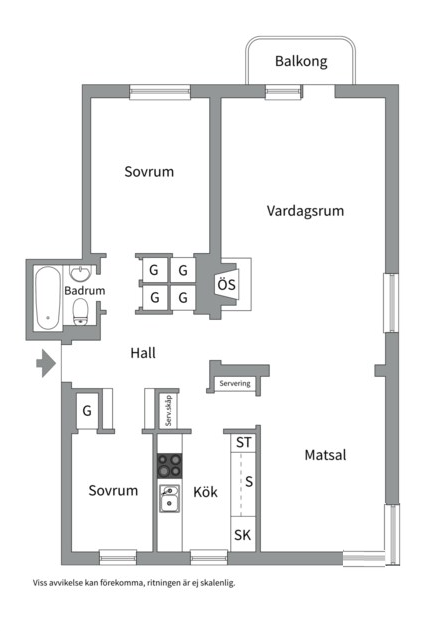 Planlösning från Biskopsgatan 6B, Såld i City, Västerås