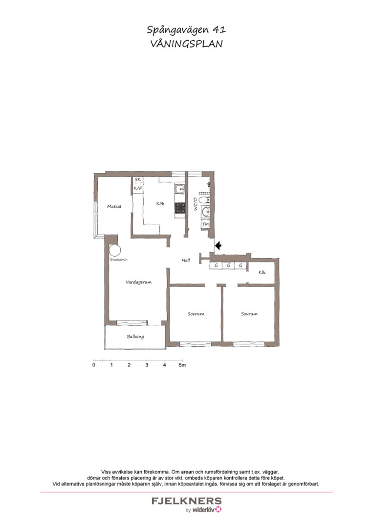 Planlösning från Spångavägen 41, Till salu i Bromma - Riksby, Stockholm