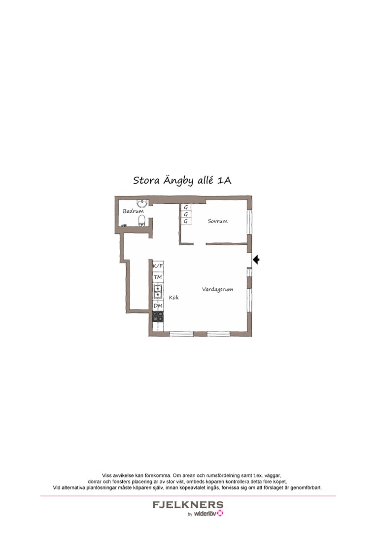 Planlösning från Stora Ängby allé 1A, Kommande i Norra Ängby, Stockholm