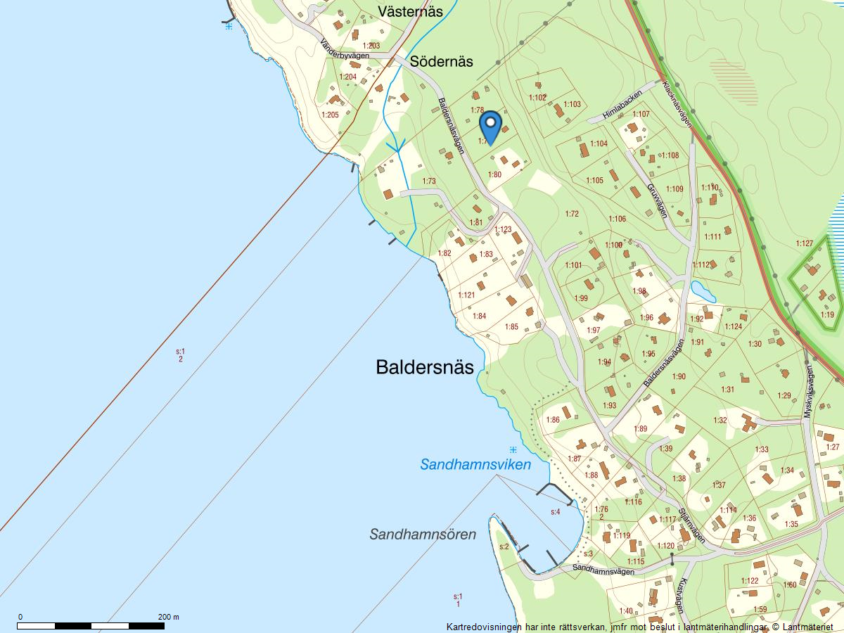 Områdeskarta - i Sandhamnsviken återfinns områdets badstrand.