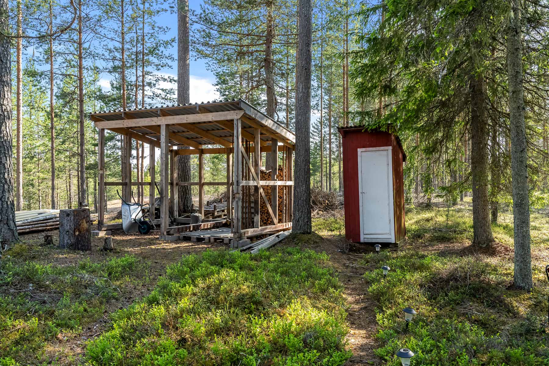 Vedförråd och ute toa