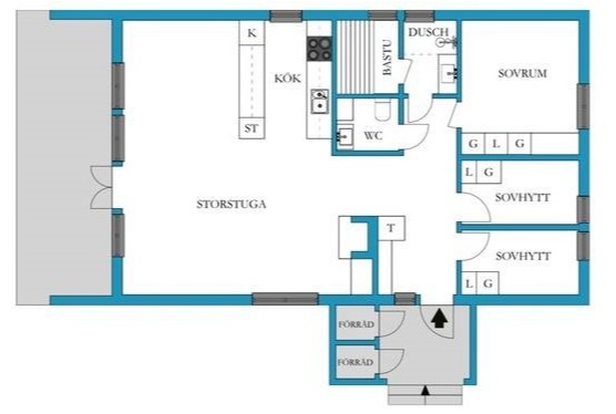 Planlösningen är typ A fast spegelvänd