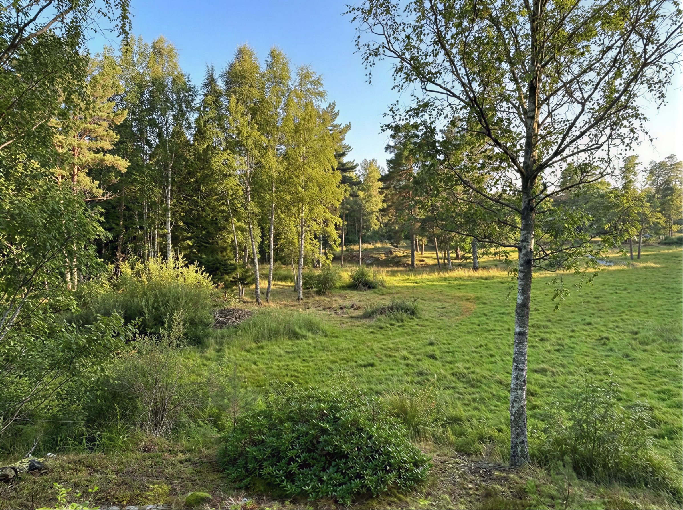 Utsikt mot söder från husets veranda - AI-genererad sommarbild