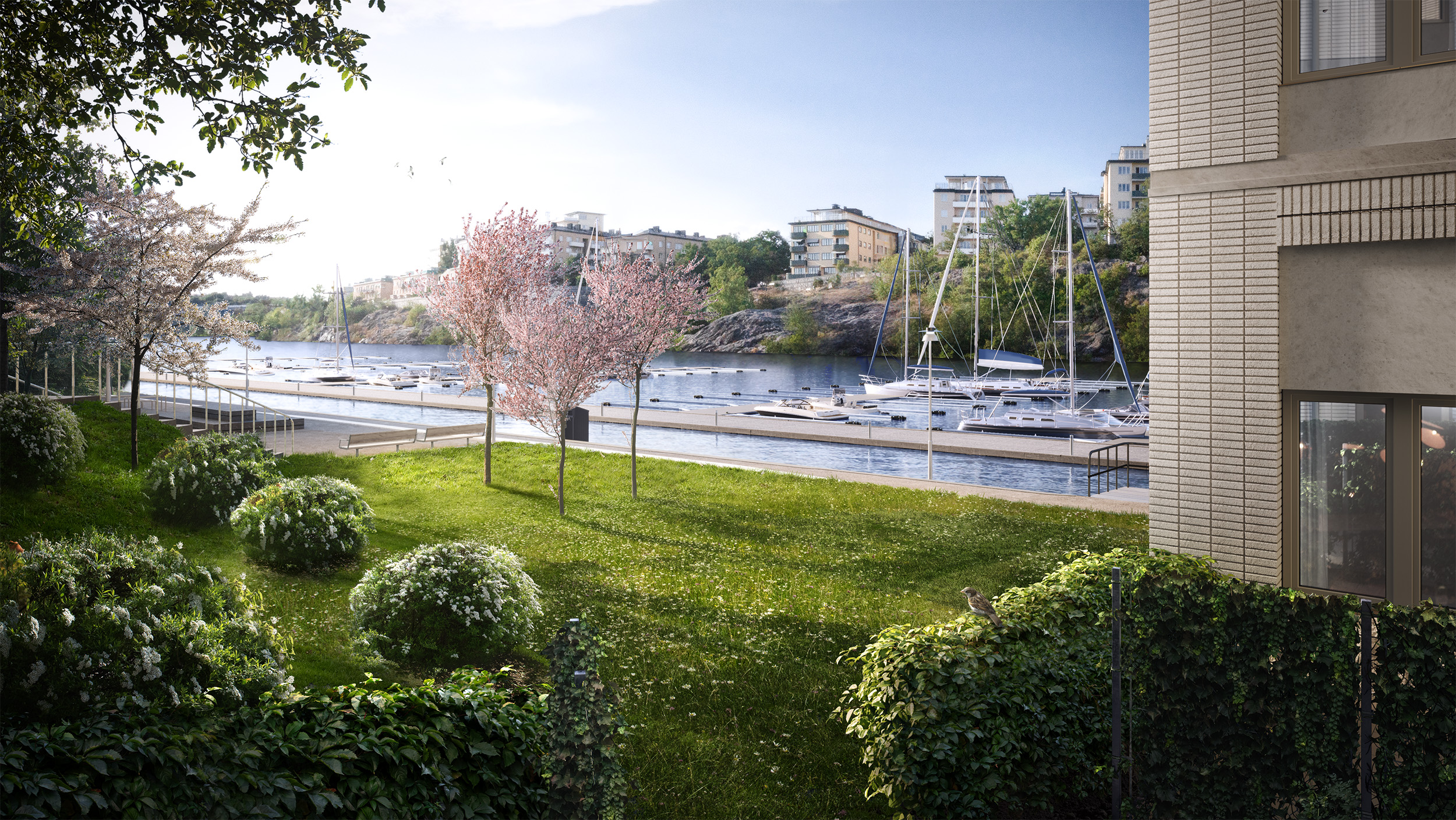 Bostadsbild från Vinkelhuset, Pågående i Lilla Essingen, Stockholm