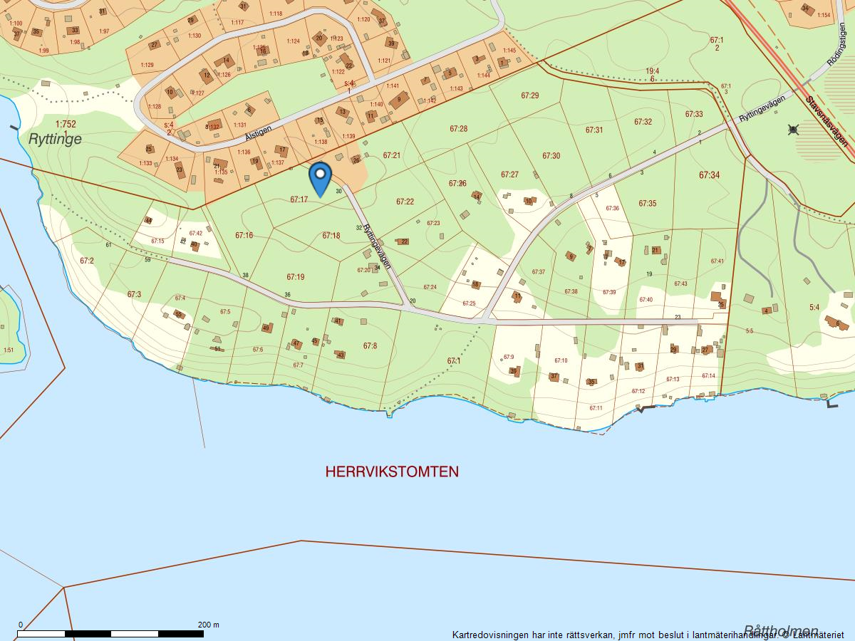Tomtkarta Ryttingevägen 30 - Värmdö Herrvikstomten 67:17