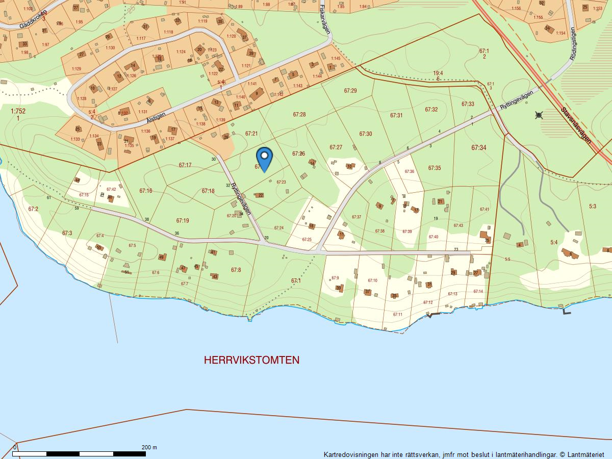 Tomtkarta Ryttingevägen 24 - Värmdö Herrvikstomten 67:22