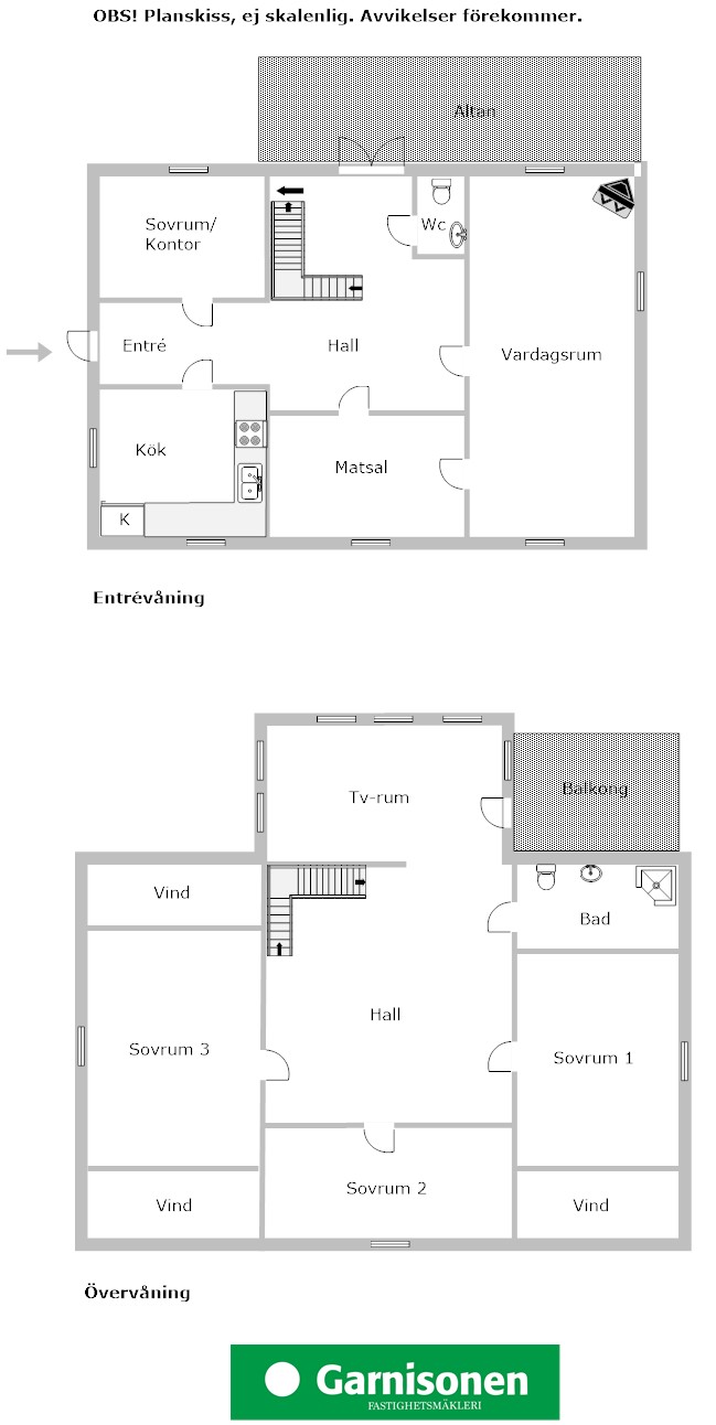 Planskiss Entré + övervåning