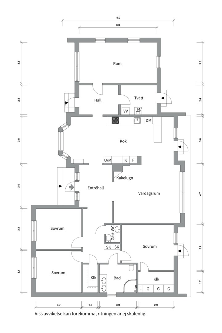Planlösning från Rosenvägen 14, Såld i Sunnersta, Uppsala
