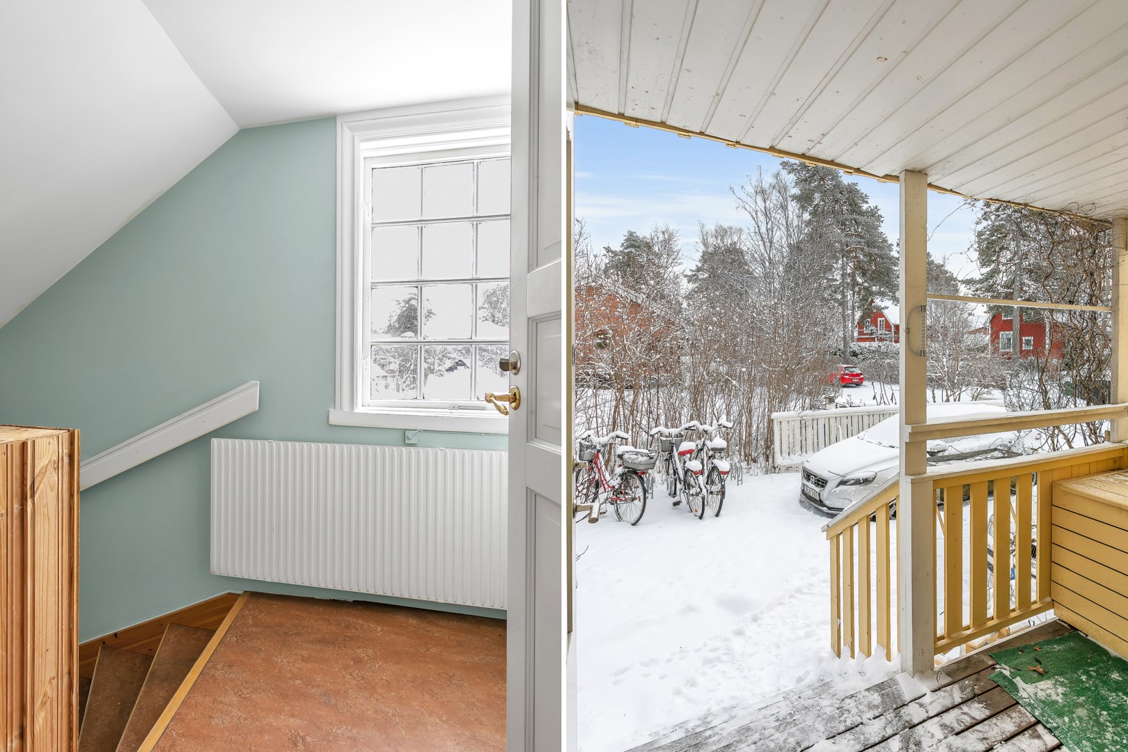 Trapphus till vind samt entré