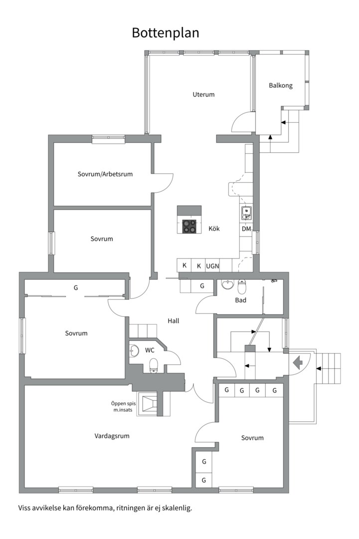 Planlösning från Gråbergsvägen 15A, Såld i Eriksberg, Uppsala