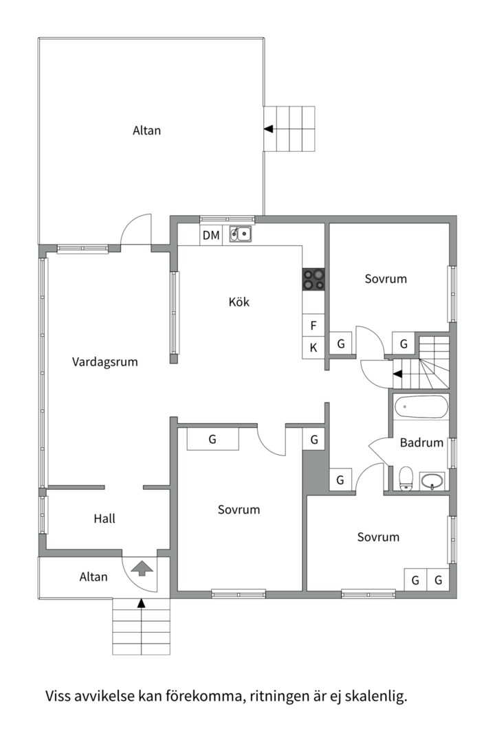 Planlösning från Södra Parkvägen 13, Såld i Norby, Uppsala