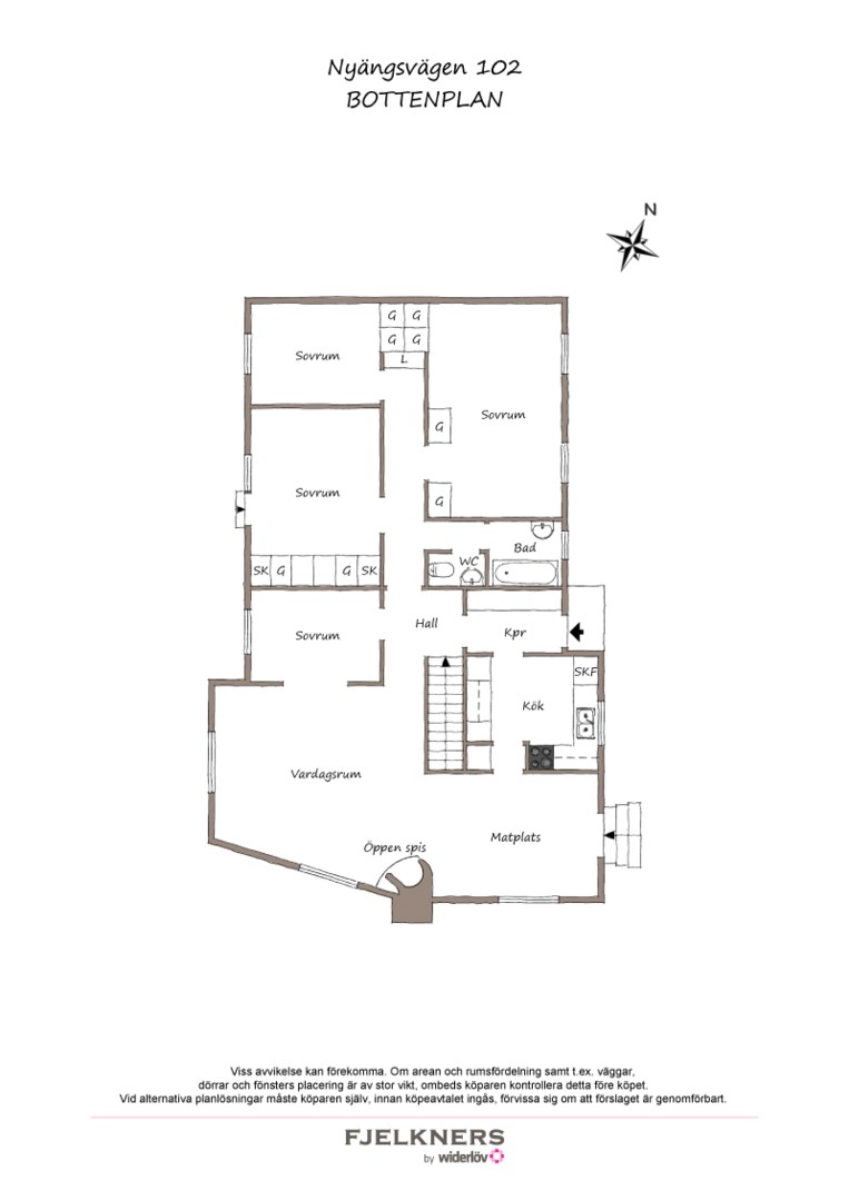 Planlösning från Nyängsvägen 102, Till salu i Bromma - Ålsten, Stockholm
