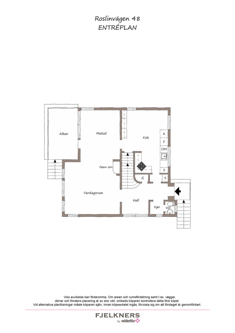 Planlösning från Roslinvägen 48, Till salu i Bromma - Södra Ängby, Stockholm