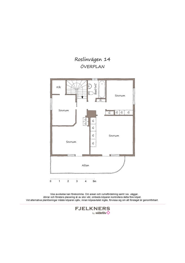 Planlösning från Roslinvägen 14, Såld i Bromma - Södra Ängby, Stockholm
