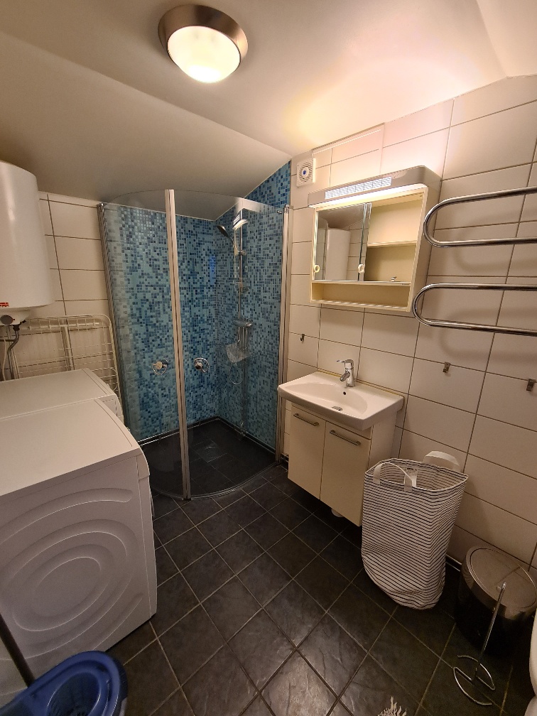 Ägarens bild: Gästhus badrum med tvättmaskin och torktumlare