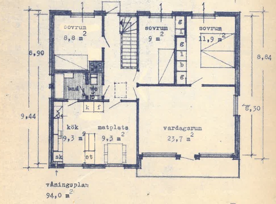 Planlösning från Kristinedalsvägen 33, Såld i Skuru, Nacka