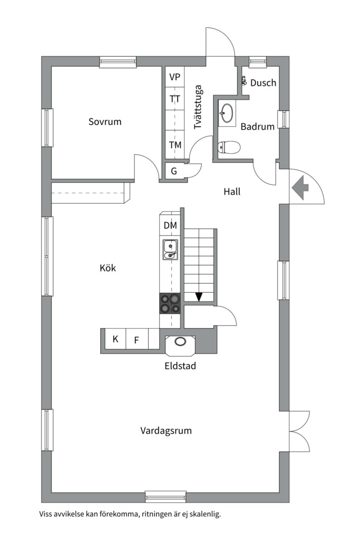 Planlösning från Skogdalsvägen 5, Såld i Björknäs, Nacka