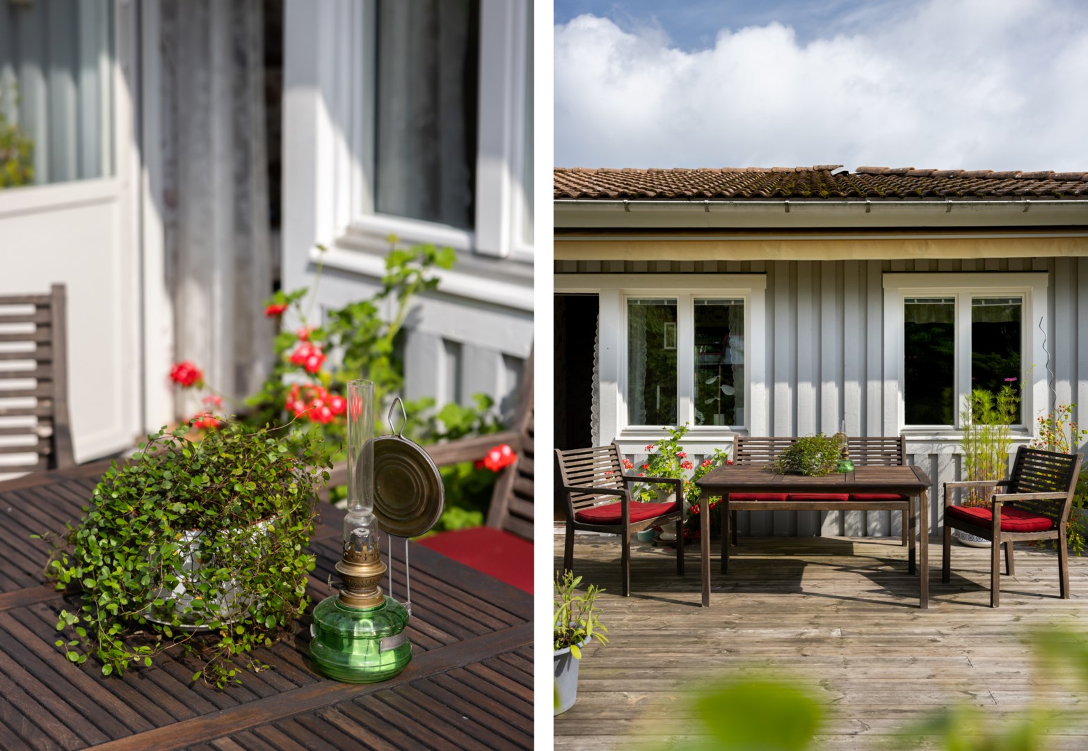 Södervänd altan på husets baksida