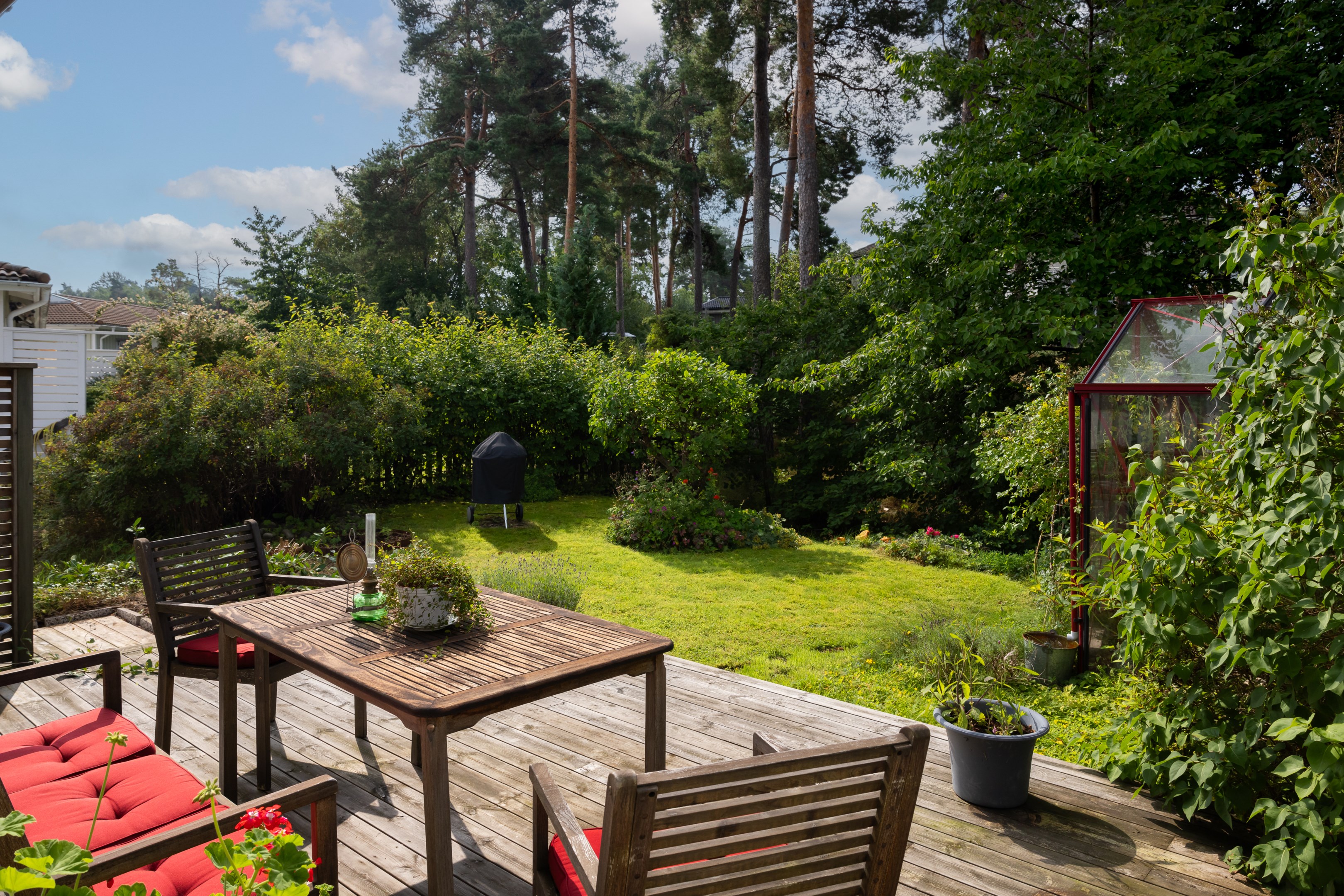 Vy över trädgården från altanen 