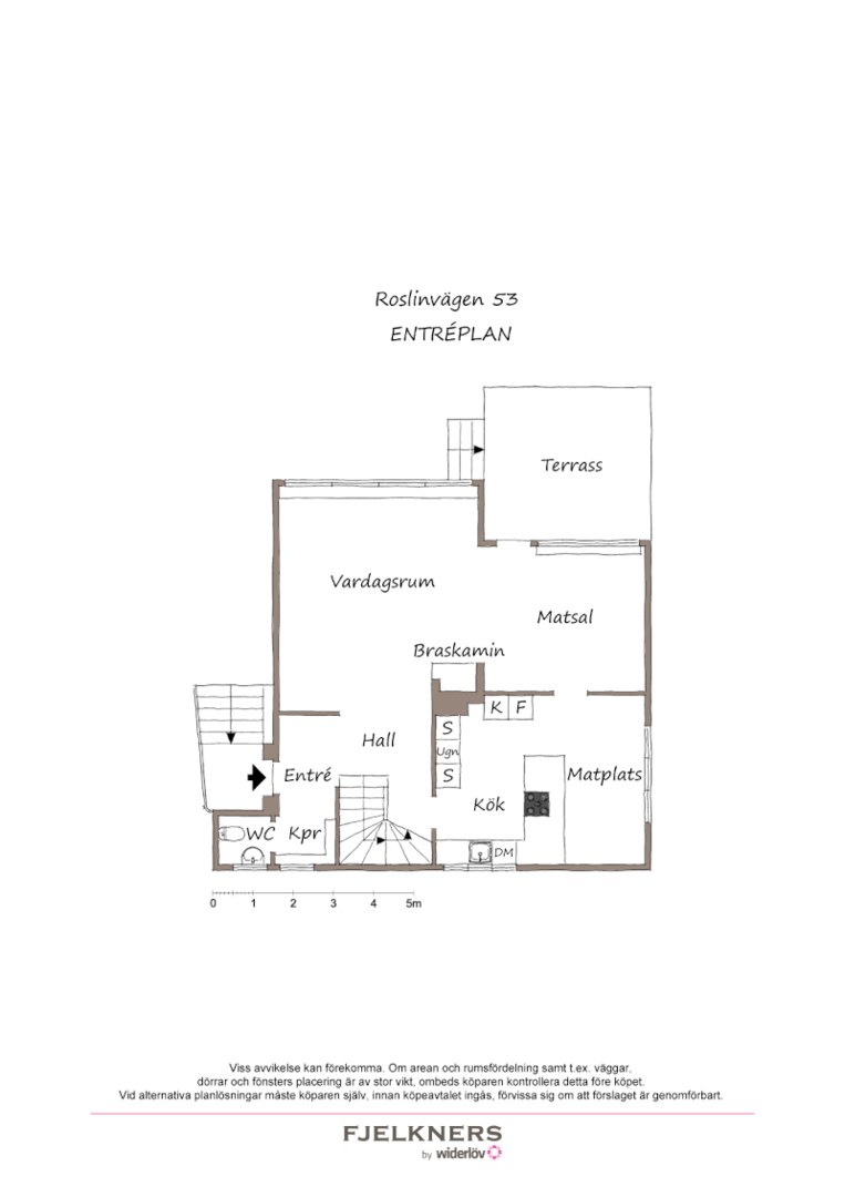 Planlösning från Roslinvägen 53, Såld i Bromma - Södra Ängby, Stockholm