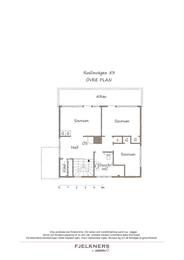 Planlösning från Roslinvägen 53, Såld i Bromma - Södra Ängby, Stockholm