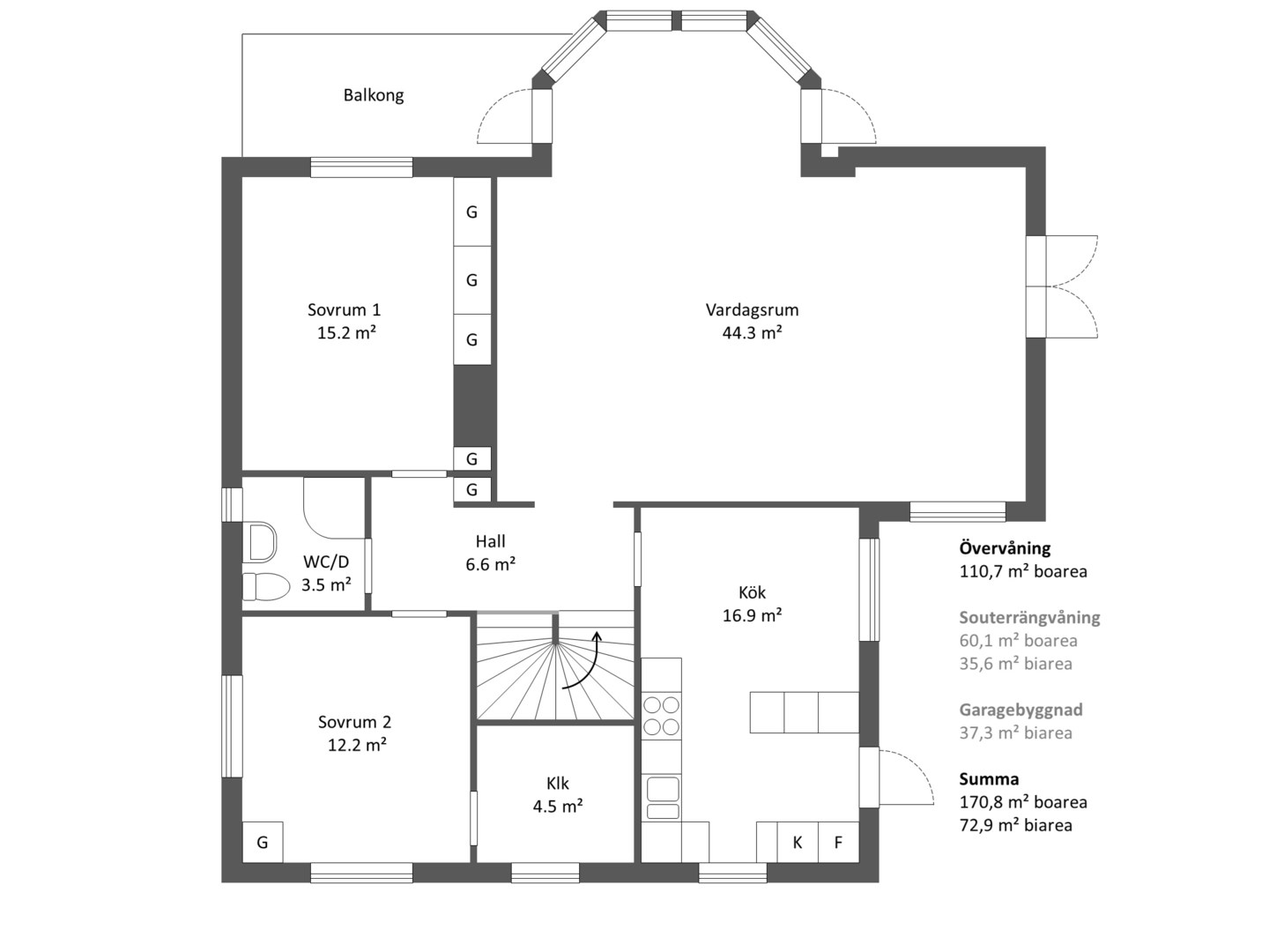 Planlösning från Mariehällsvägen 26, Såld i Ektorp, Nacka