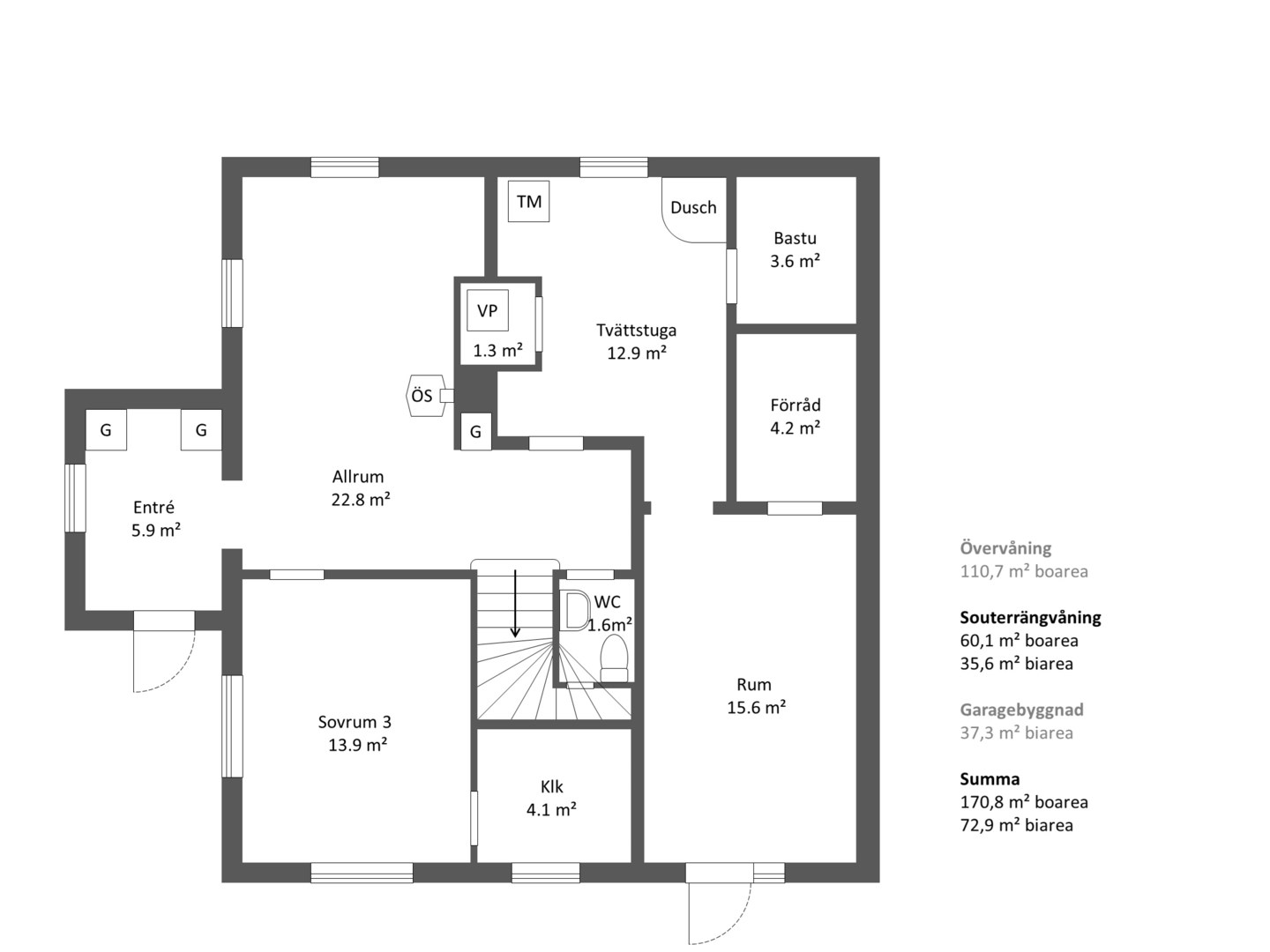 Planlösning från Mariehällsvägen 26, Såld i Ektorp, Nacka
