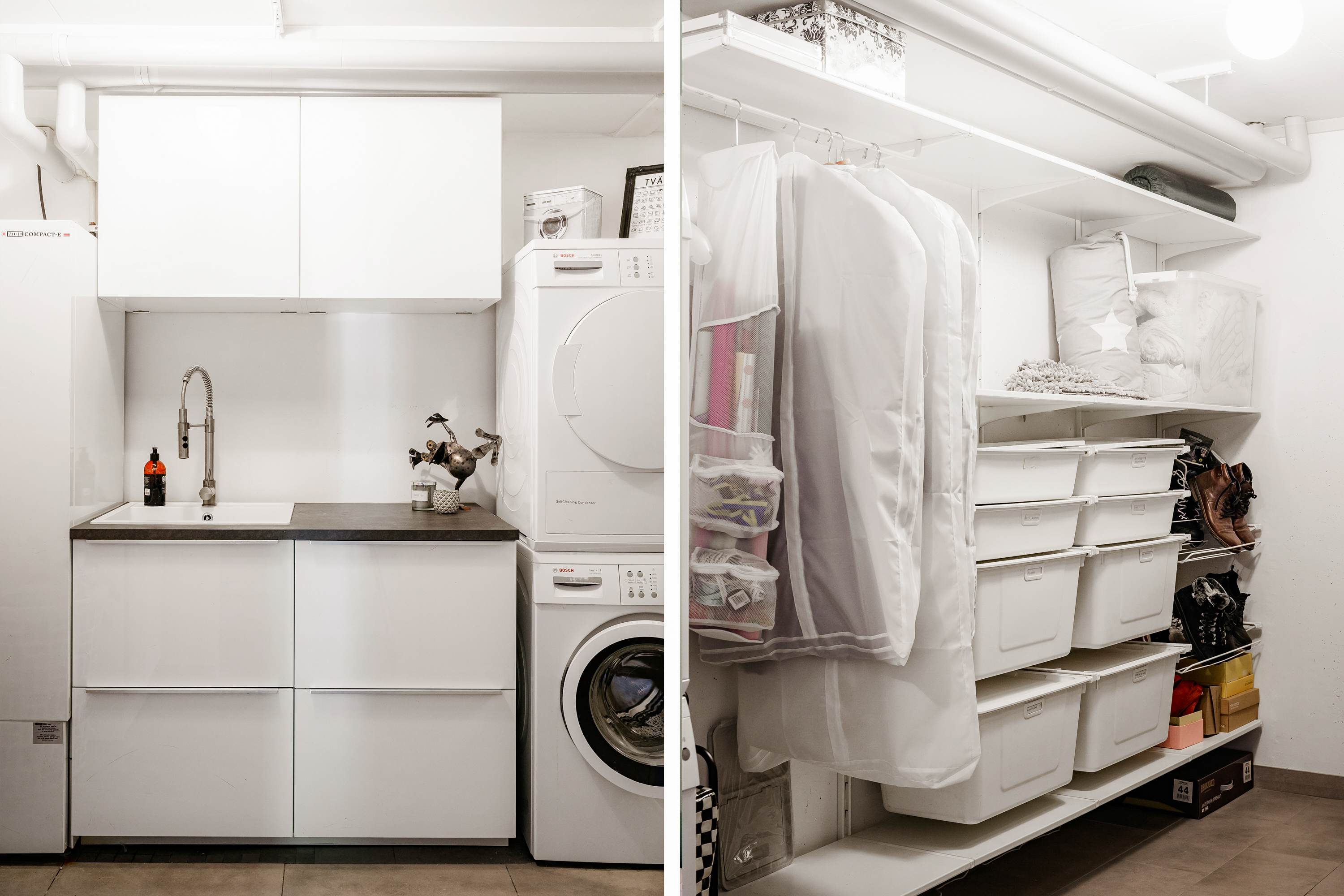 Tvättstuga med gott om förvaring.