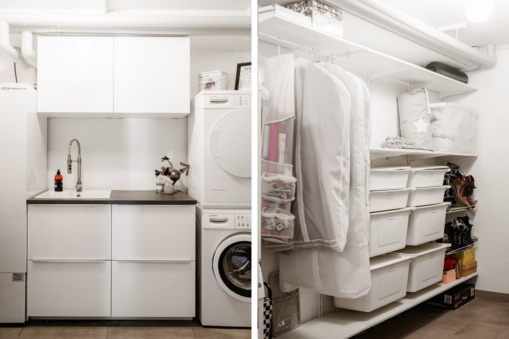 Tvättstuga med gott om förvaring.