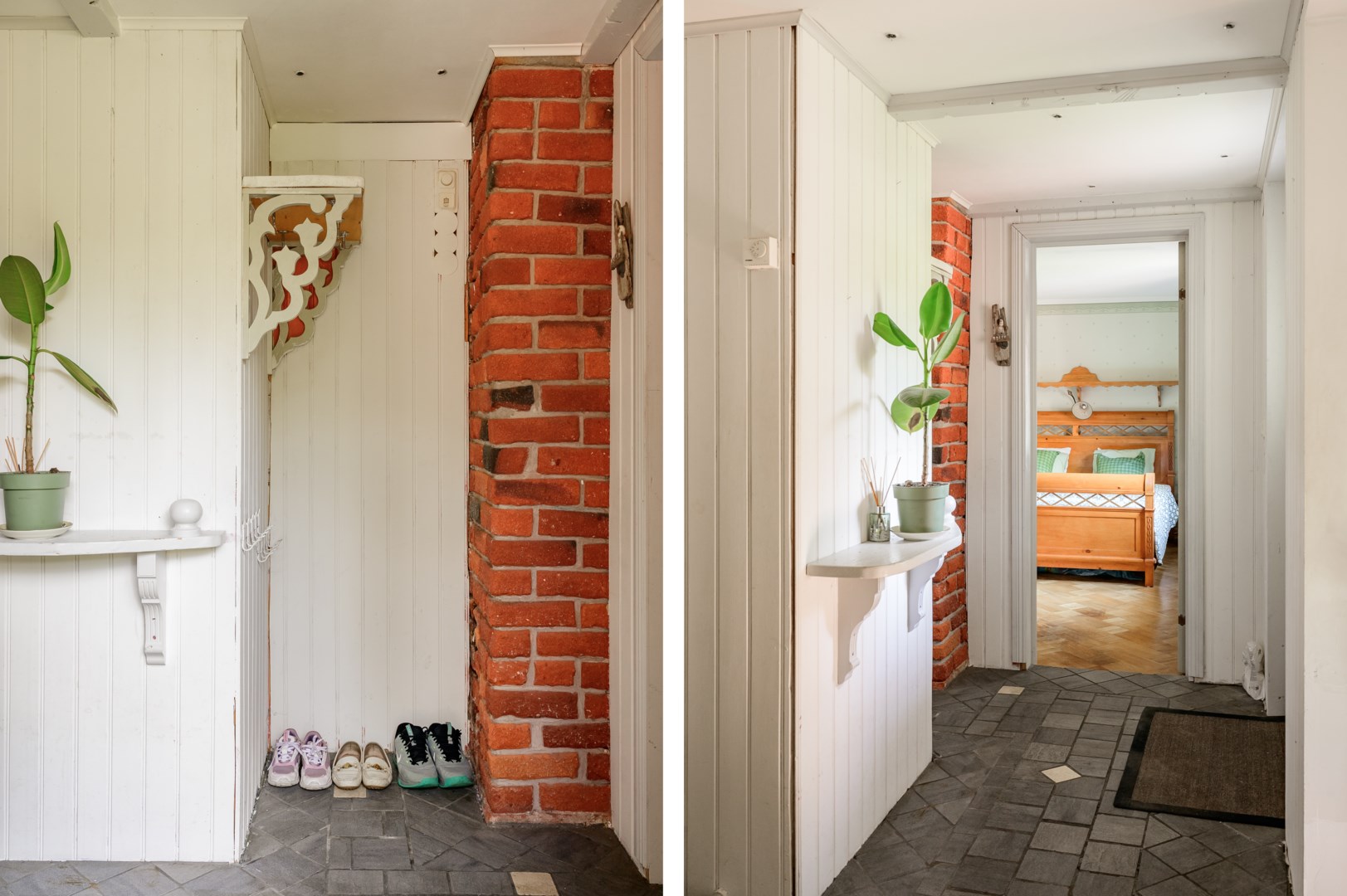 Entréhall med anslutande sovrum med eget badrum.