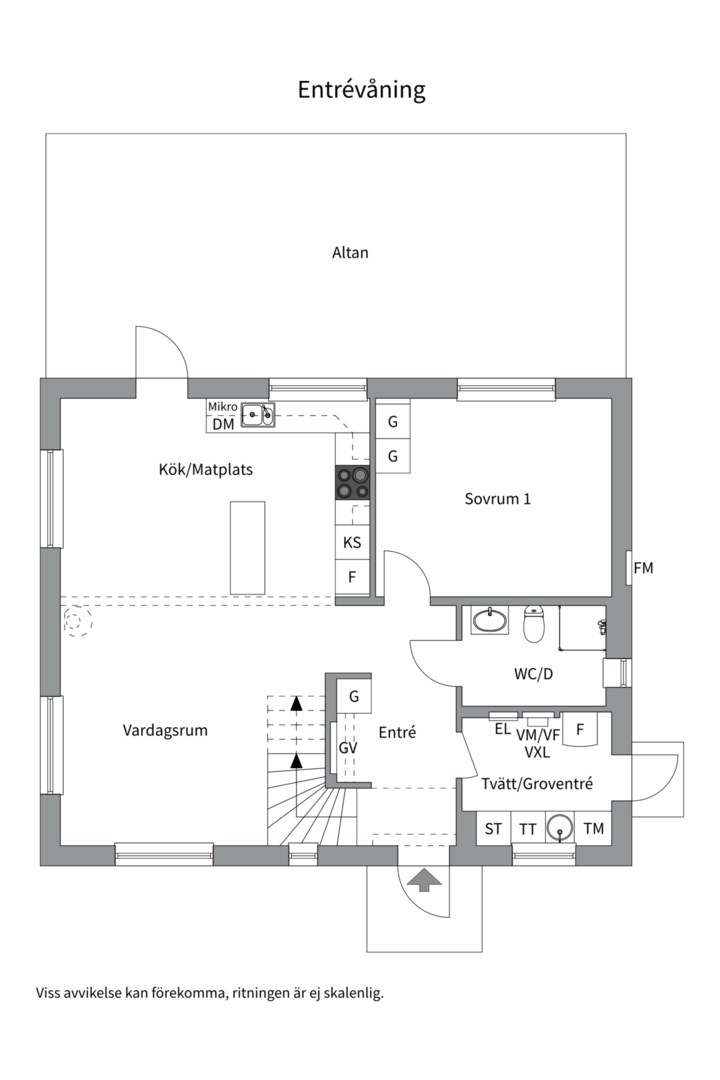 Planlösning från Fjäderbladsvägen 6, Såld i Gunsta, Uppsala