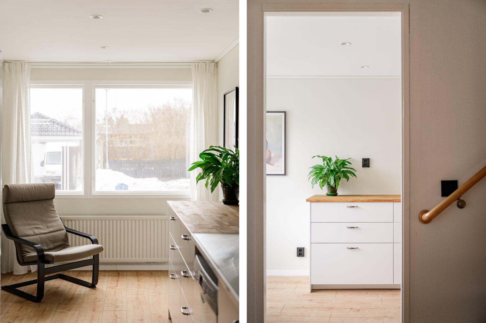 Plats för mindre matplats vid fönstret i köket