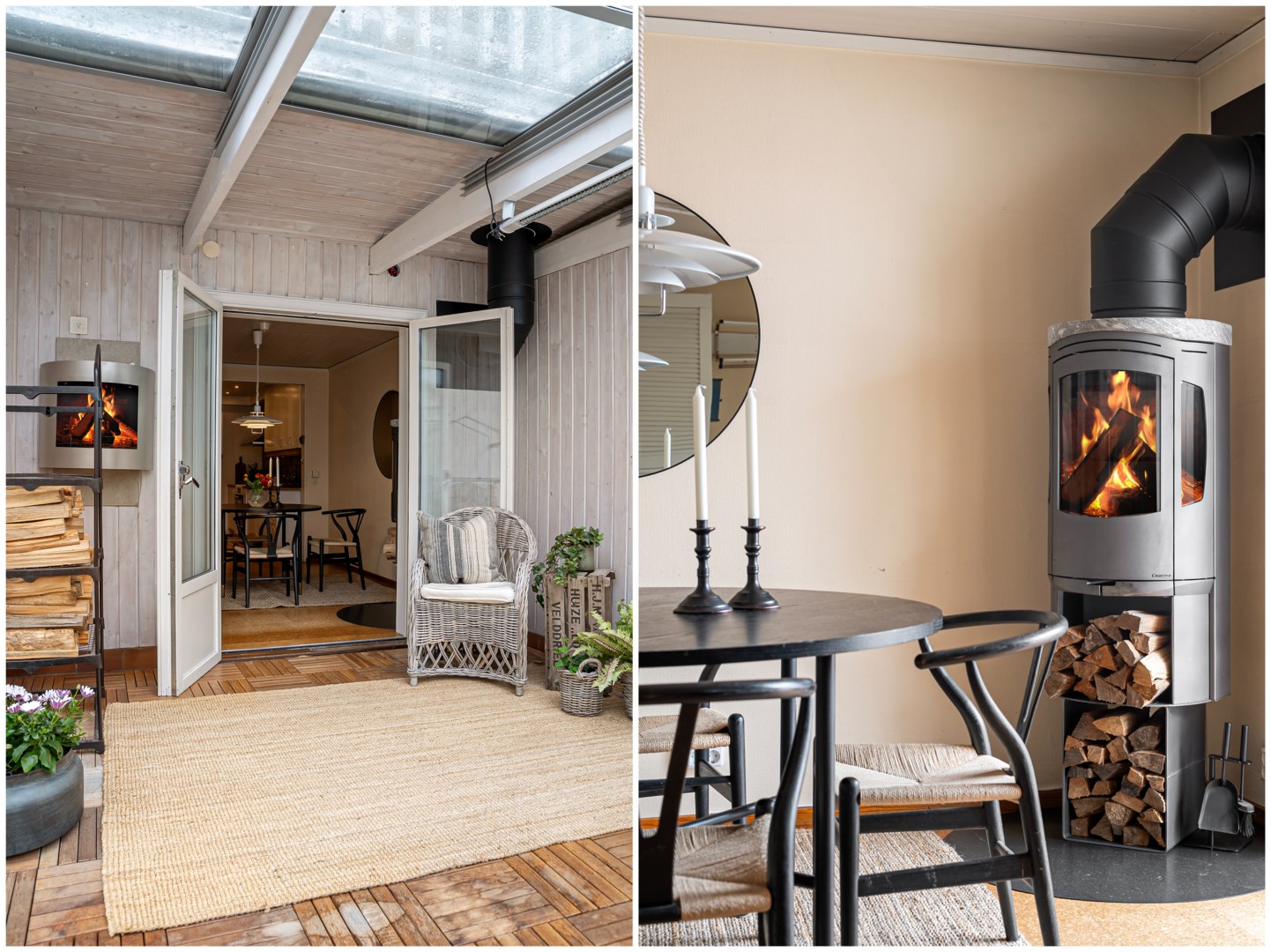 Kaminen samt elvärmeslingor i golv förlänger säsongen i uterummet